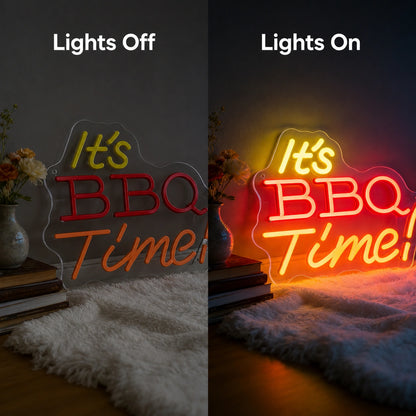 BBQ Time Neon Sign Wall Art LED Neon Sign day and night comparison