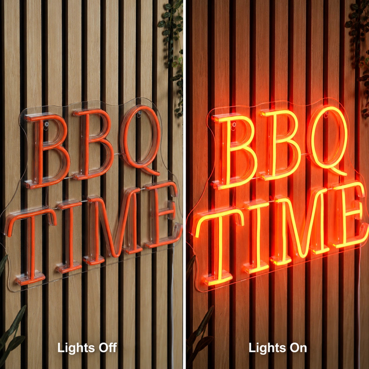 BBQ Time Wall Neon Sign LED Neon Sign day and night comparison