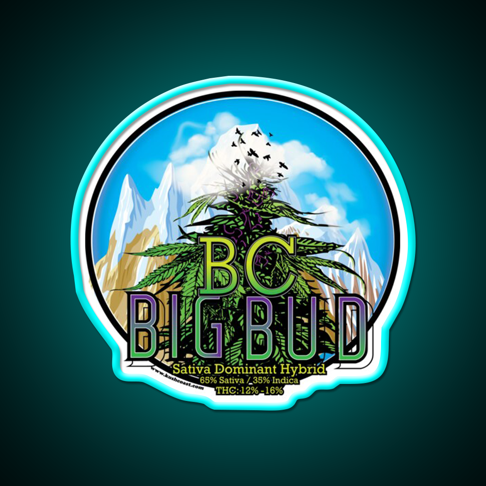 Bc Big Bud Strain Art Hemp Inspired Green Leaf Led Neon Sign Rgb Color - Size and dimension reference