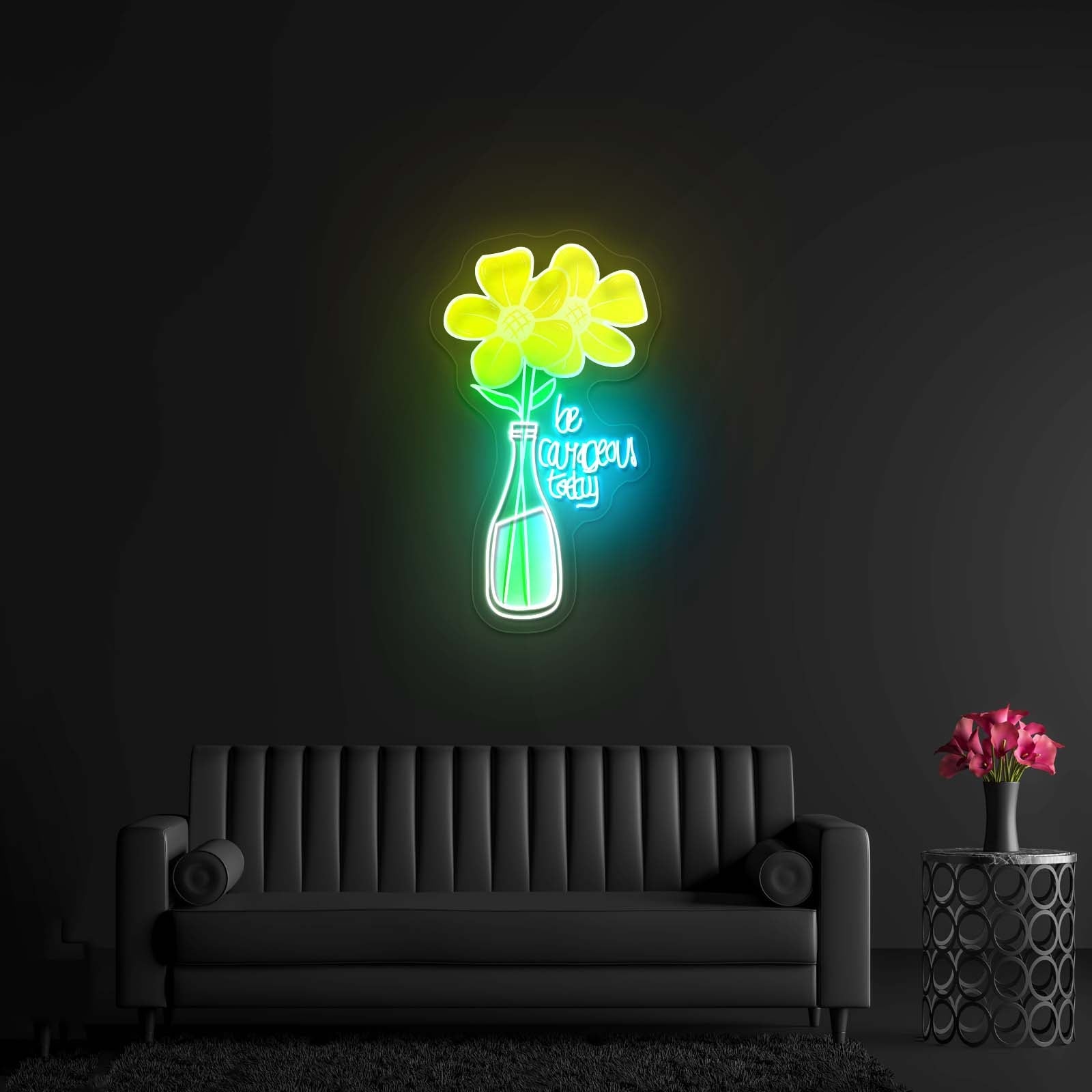 Be Courageous Today Yellow Flower Vase Clear Neon Signs For Wall - Shineneon