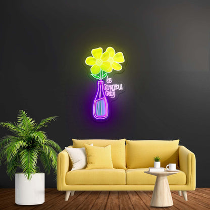 Be Courageous Today Yellow Flower Vase Clear Neon Signs For Wall - Shineneon