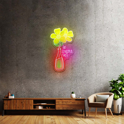 Be Courageous Today Yellow Flower Vase Clear Neon Signs For Wall - Shineneon