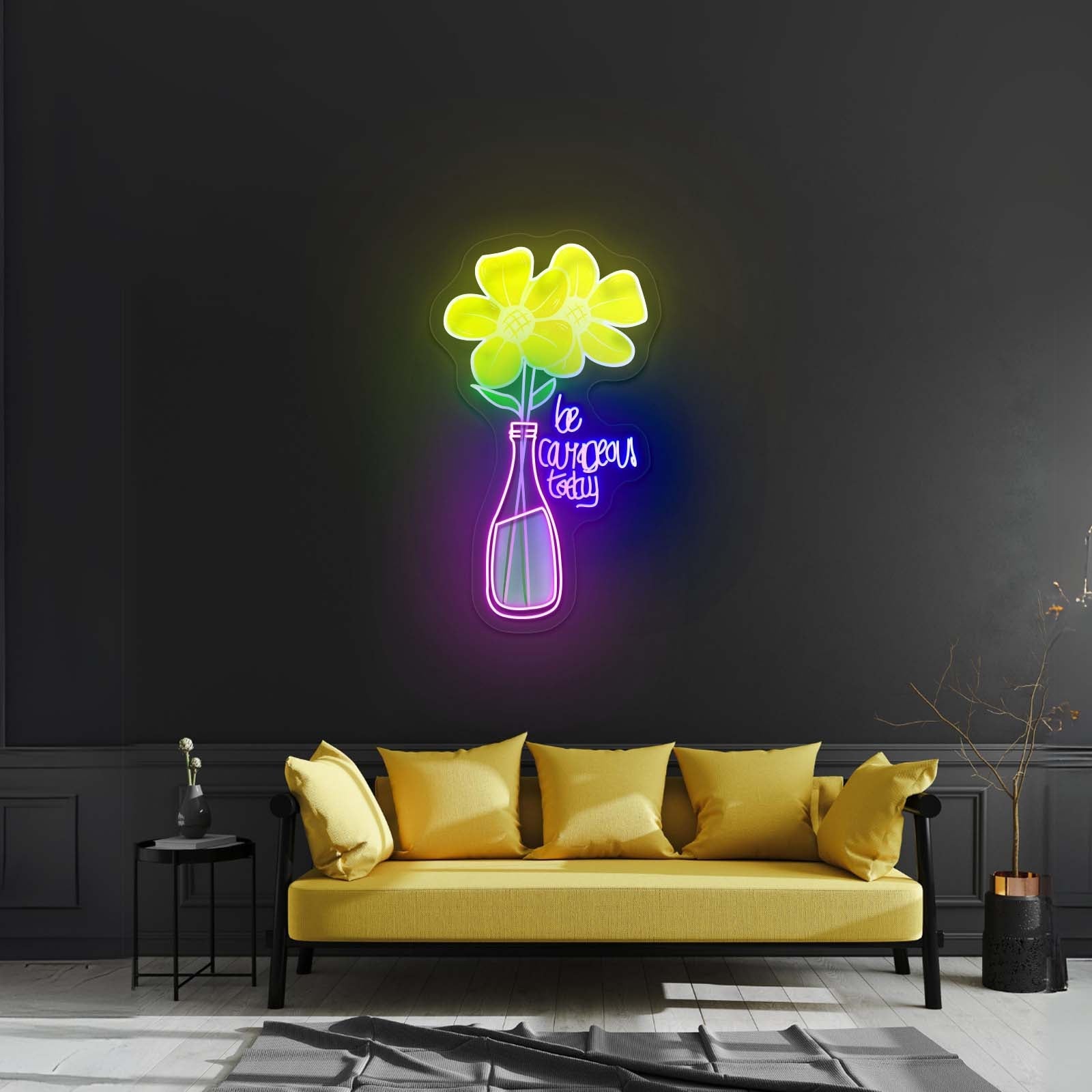 Be Courageous Today Yellow Flower Vase Clear Neon Signs For Wall - Shineneon