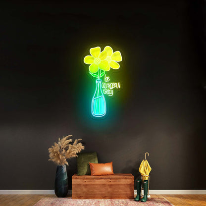 Be Courageous Today Yellow Flower Vase Clear Neon Signs For Wall - Shineneon