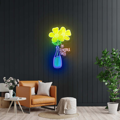 Be Courageous Today Yellow Flower Vase Clear Neon Signs For Wall - Shineneon