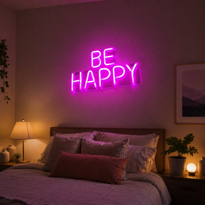Be Happy Bedroom LED Neon Sign - 03 Real Lifestyle Scene
