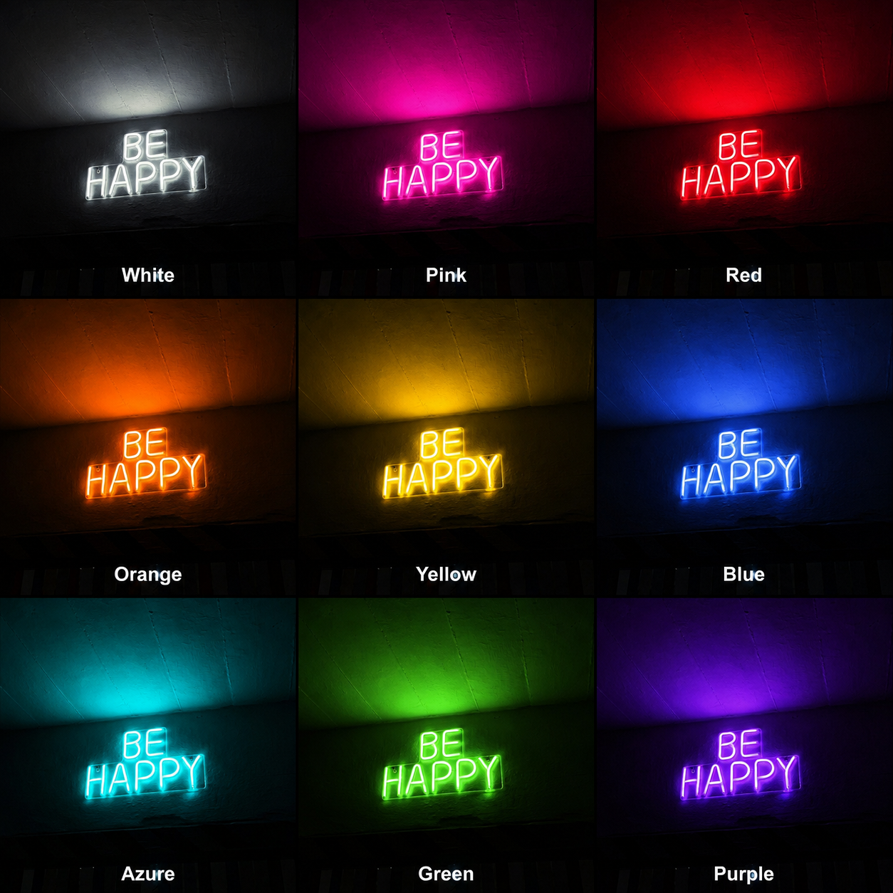 Be Happy Bedroom LED Neon Sign - 05 Color Grid