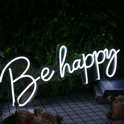 Be Happy White Led Neon Sign - Shineneon