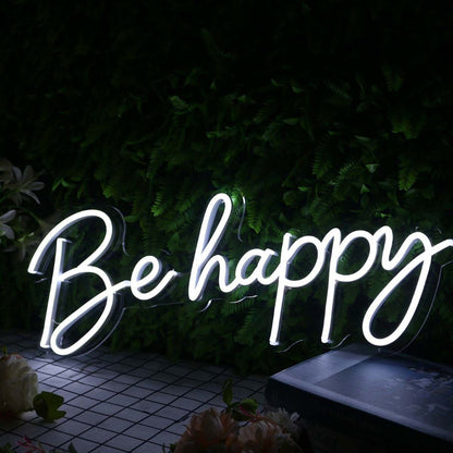 Be Happy White Led Neon Sign - Shineneon