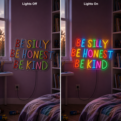 Be Kind Handwritten LED Neon Sign - 06 Day Night Comparison