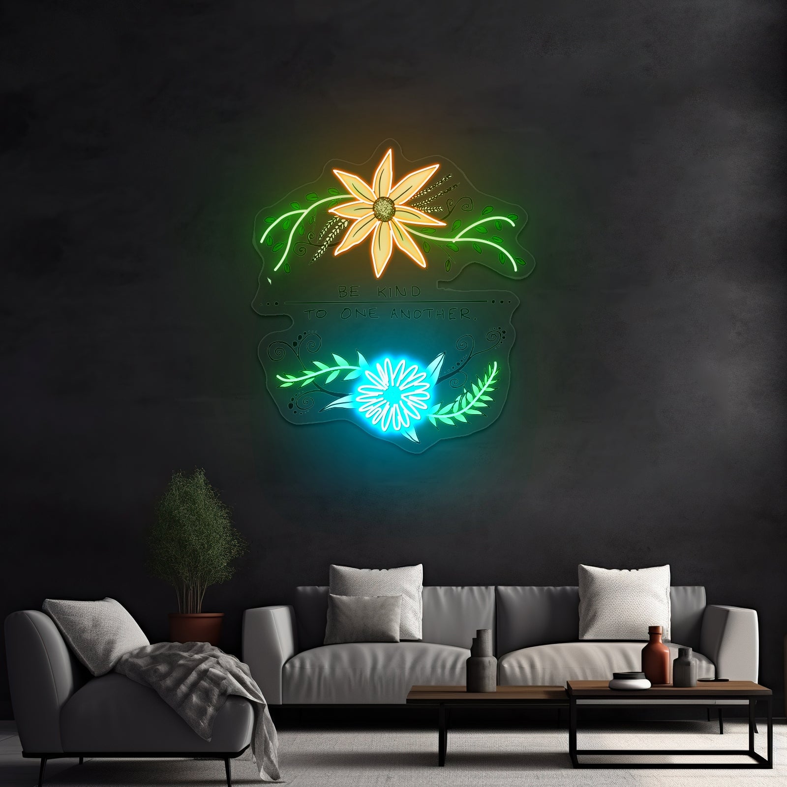 Be Kind To One Another Floral Faith Neon Signs For Bar Neon Signs - Shineneon