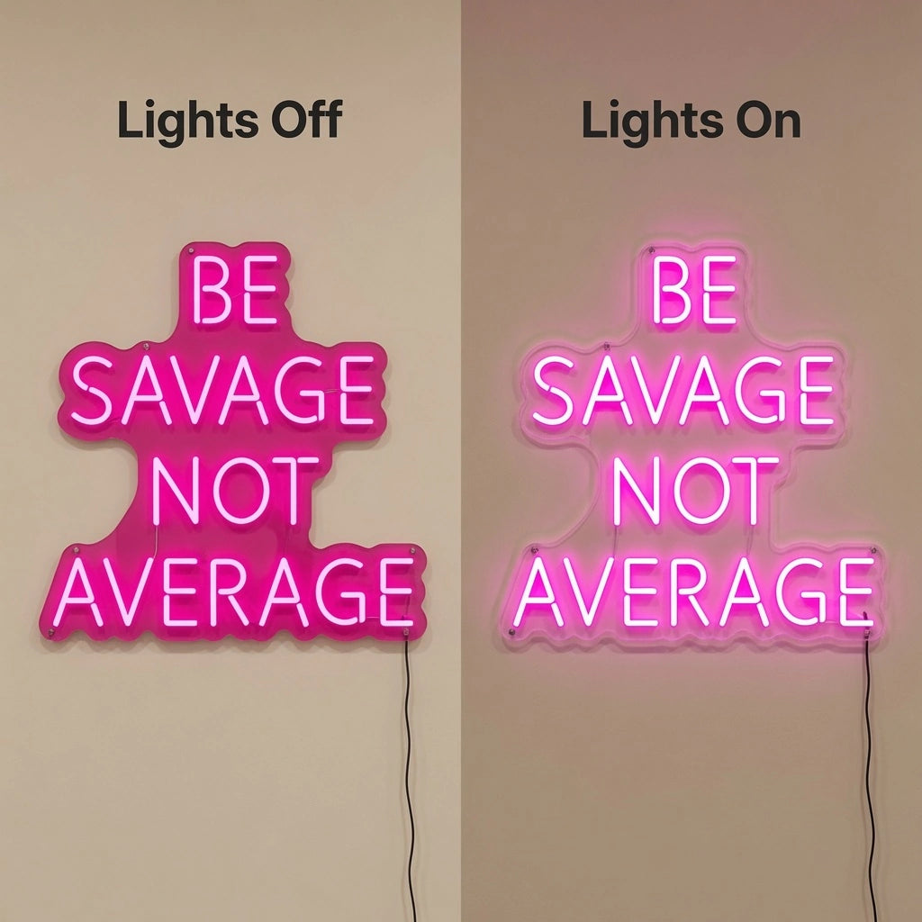 Be Savage Not Average LED Neon Sign - 06 Day Night Comparison
