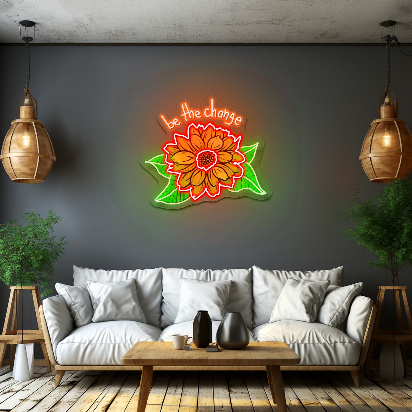 Be The Change Sunflower Neon Signs wall decor