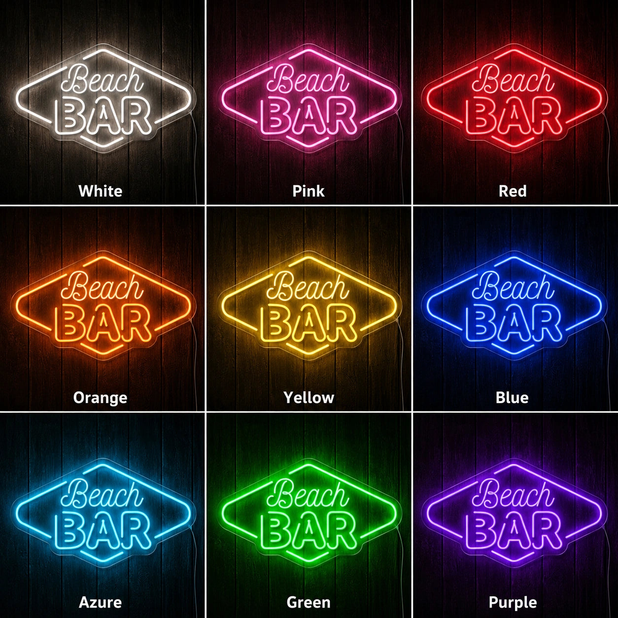 Beach Bar Script Neon Sign LED Neon Sign color grid
