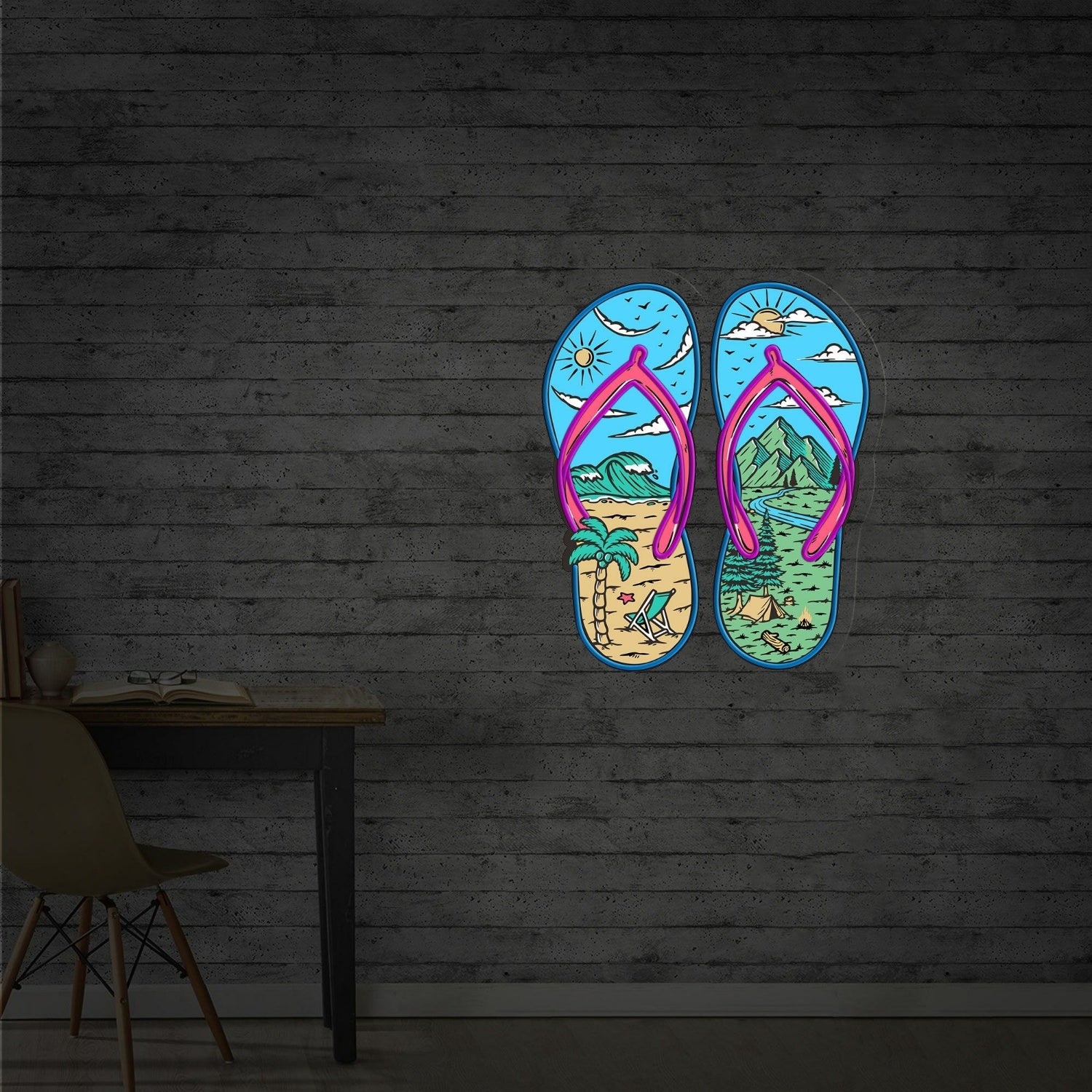 Beach House Or Summer Party With Flip Flops Led Uv Neon Sign | Shineneon