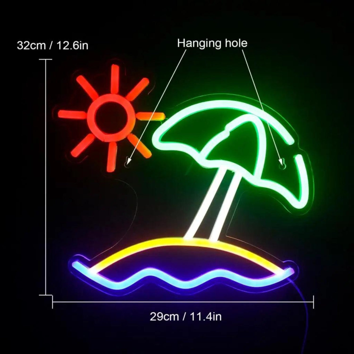 Beach Sun Multicolor Led Neon Sign With Umbrella Waves For Coastal Decor | Shineneon