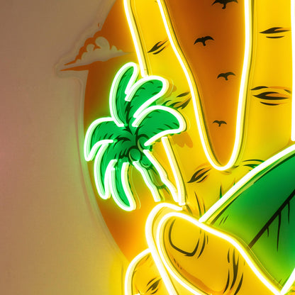 Beach V Hand Palm Tree Surfboard Uv Printed Led Neon Sign For Indoor Wall Art Decor | Shineneon