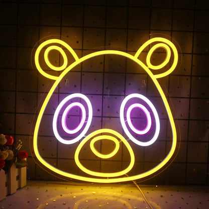 Bear Anime Cartoon Bear Led Neon Sign With Yellow Purple For Kids Room And Cafe | Shineneon