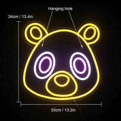 Bear Anime Cartoon Bear Led Neon Sign With Yellow Purple For Kids Room And Cafe | Shineneon