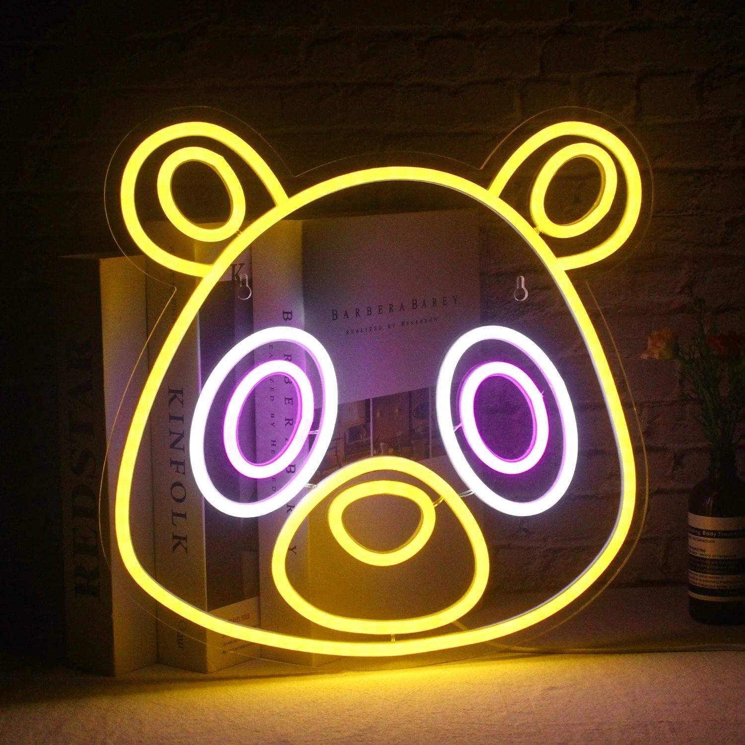 Bear Anime Cartoon Bear Led Neon Sign With Yellow Purple For Kids Room And Cafe | Shineneon