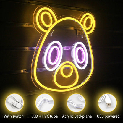 Bear Anime Cartoon Bear Led Neon Sign With Yellow Purple For Kids Room And Cafe | Shineneon