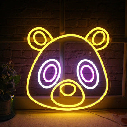 Bear Anime Cartoon Bear Led Neon Sign With Yellow Purple For Kids Room And Cafe | Shineneon