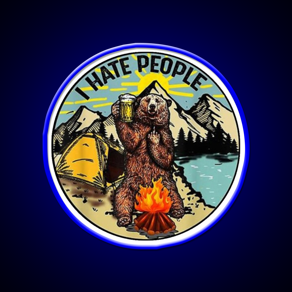 Bear Camping I Hate People Beer Bar Decor Led Neon Sign Rgb Color - LED neon sign view 5