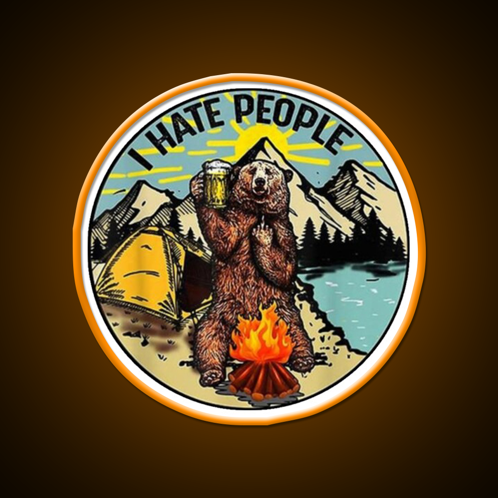 Bear Camping I Hate People Beer Bar Decor Led Neon Sign Rgb Color - LED neon sign view 6