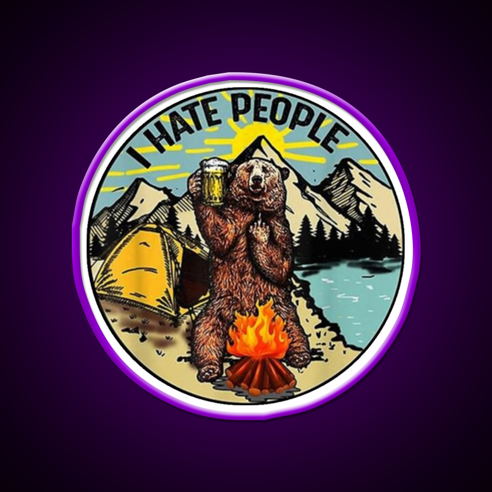 Bear Camping I Hate People Beer Bar Decor Led Neon Sign Rgb Color - LED neon sign view 9