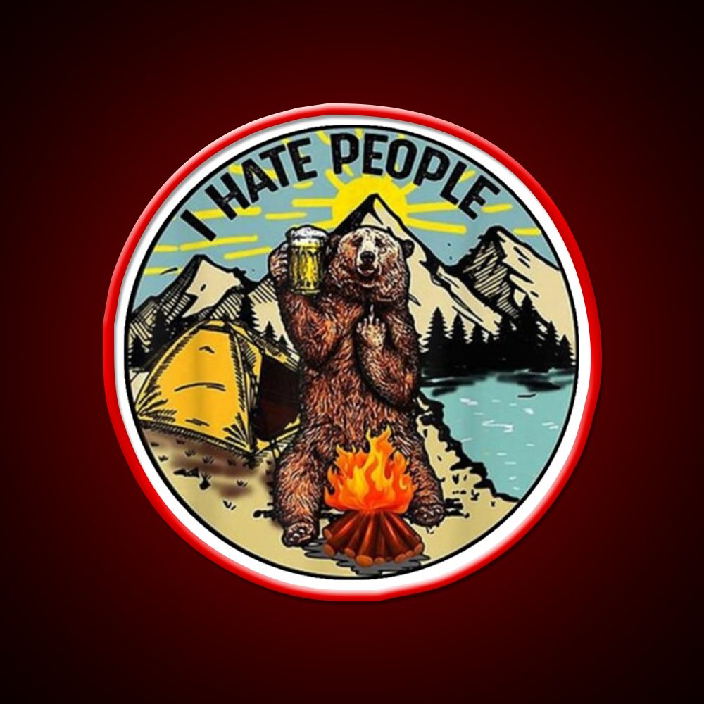 Bear Camping I Hate People Beer Bar Decor Led Neon Sign Rgb Color - LED neon sign view 10