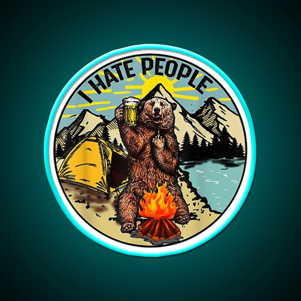 Bear Camping I Hate People Beer Bar Decor Led Neon Sign Wall Art Rgb Color - Size and dimension reference