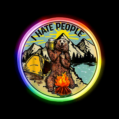 Bear Camping I Hate People Beer Bar Decor Led Neon Sign Wall Art Rgb Color - LED neon sign close-up detail