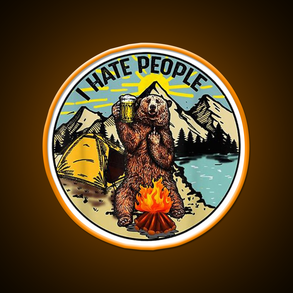 Bear Camping I Hate People Beer Bar Decor Led Neon Sign Wall Art Rgb Color - LED neon sign view 6