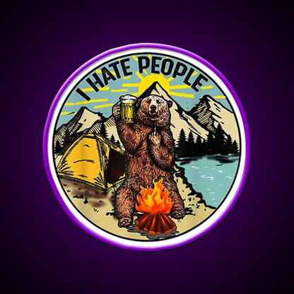 Bear Camping I Hate People Beer Bar Decor Led Neon Sign Wall Art Rgb Color - LED neon sign view 9