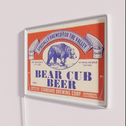 Bear Cub Beer Rgb Led Neon Sign - Neon sign mounted on wall in room