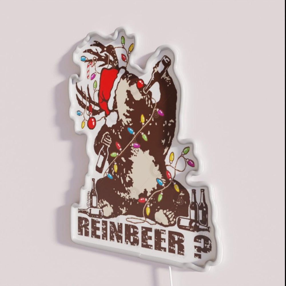 Bear Deer Drunken Reinbeer Rgb Led Neon Sign - Neon sign mounted on wall in room