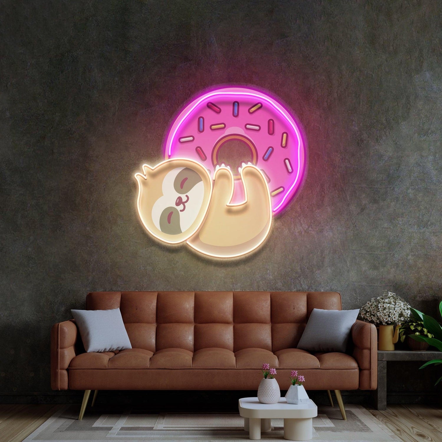Bear Hugging Donuts Cartoon Chef Pig Flame Uv Printed Led Neon Sign For Restaurant Decor | Shineneon
