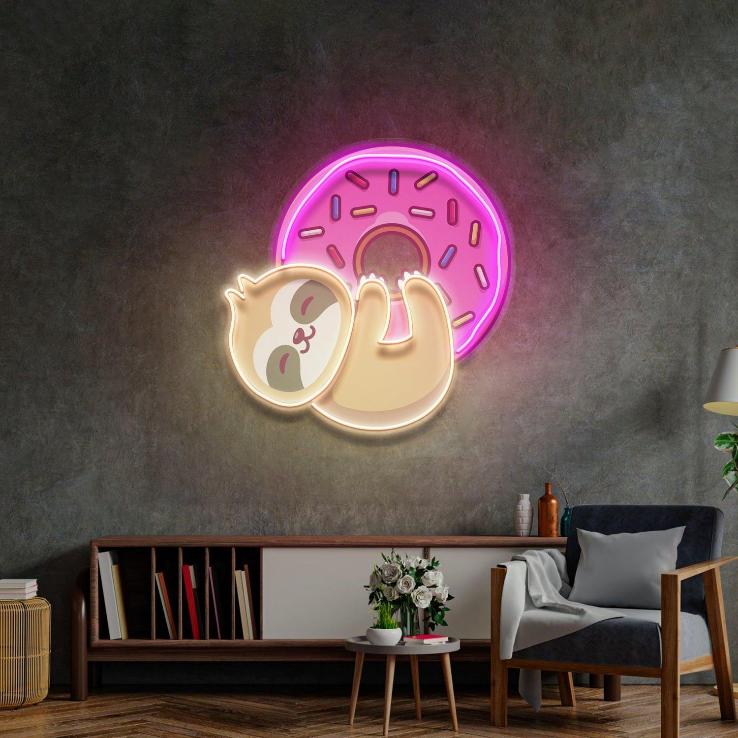 Bear Hugging Donuts Cartoon Chef Pig Flame Uv Printed Led Neon Sign For Restaurant Decor | Shineneon
