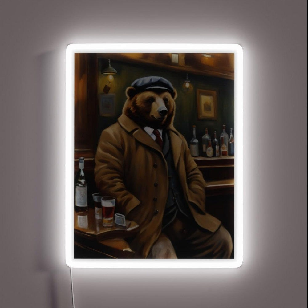 Bear In A Bar Oil Painting Style Rgb Led Neon Sign - Custom LED neon sign front view