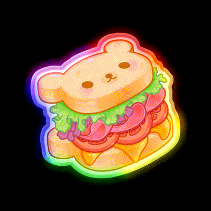 Bear Sandwich Snack Food Led Neon Sign Rgb Color - LED neon sign close-up detail