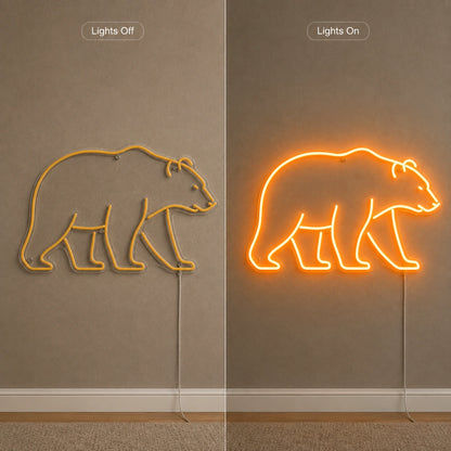 Bear Silhouette Wall LED Neon Sign day and night comparison