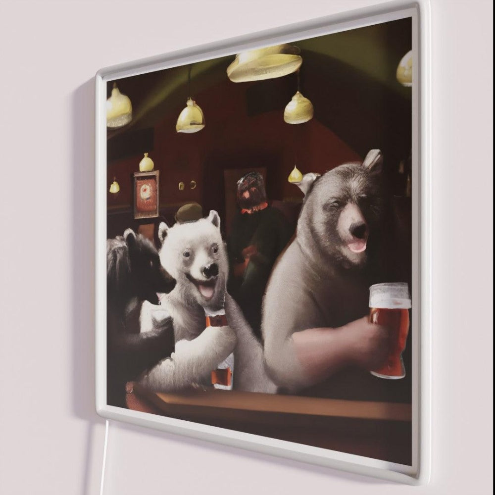 Bear Squad A Night Out At The Pub Rgb Led Neon Sign - Neon sign mounted on wall in room