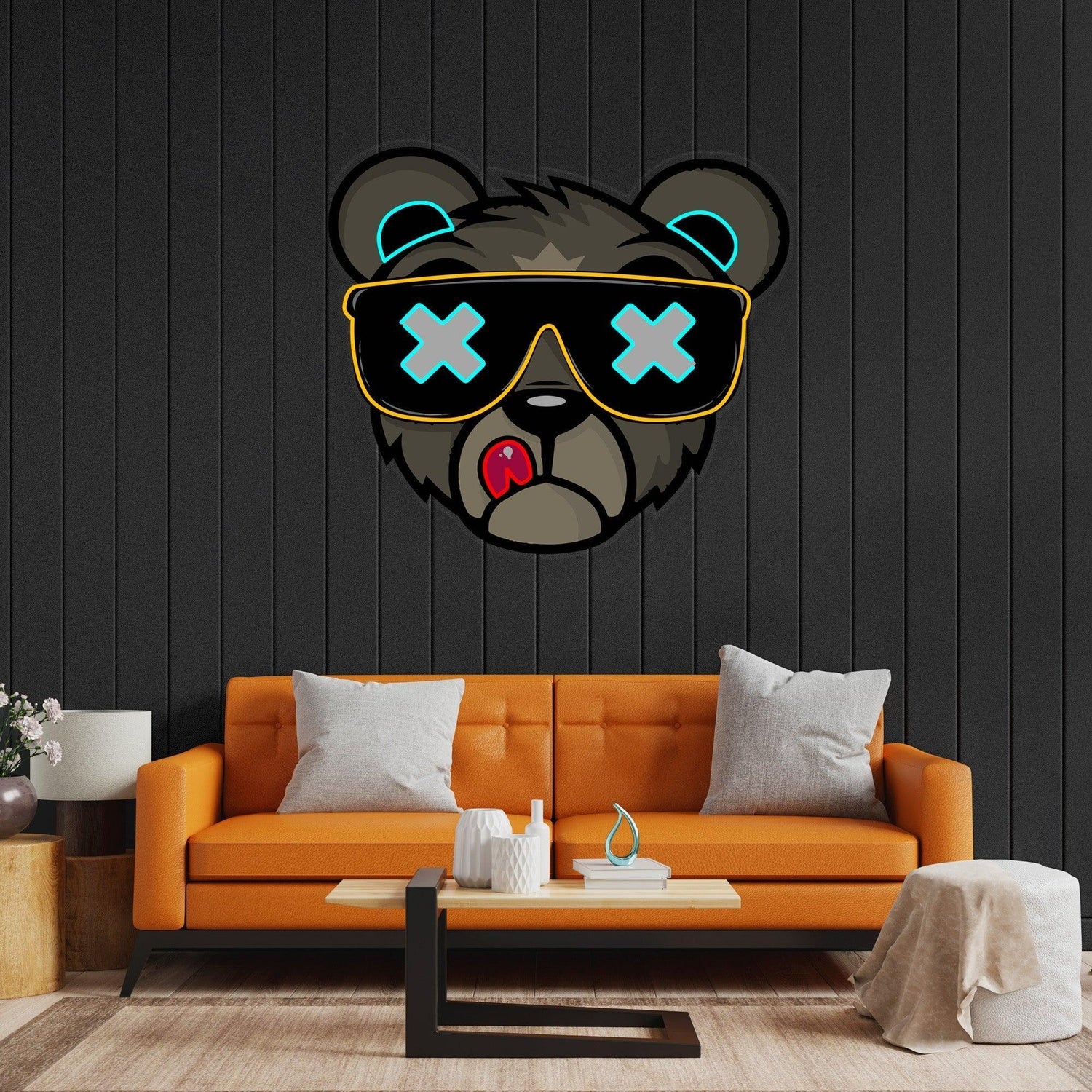 Bear With Glasses X Eyes Uv Printed Led Neon Sign Artwork For Bedroom Studio Decor | Shineneon