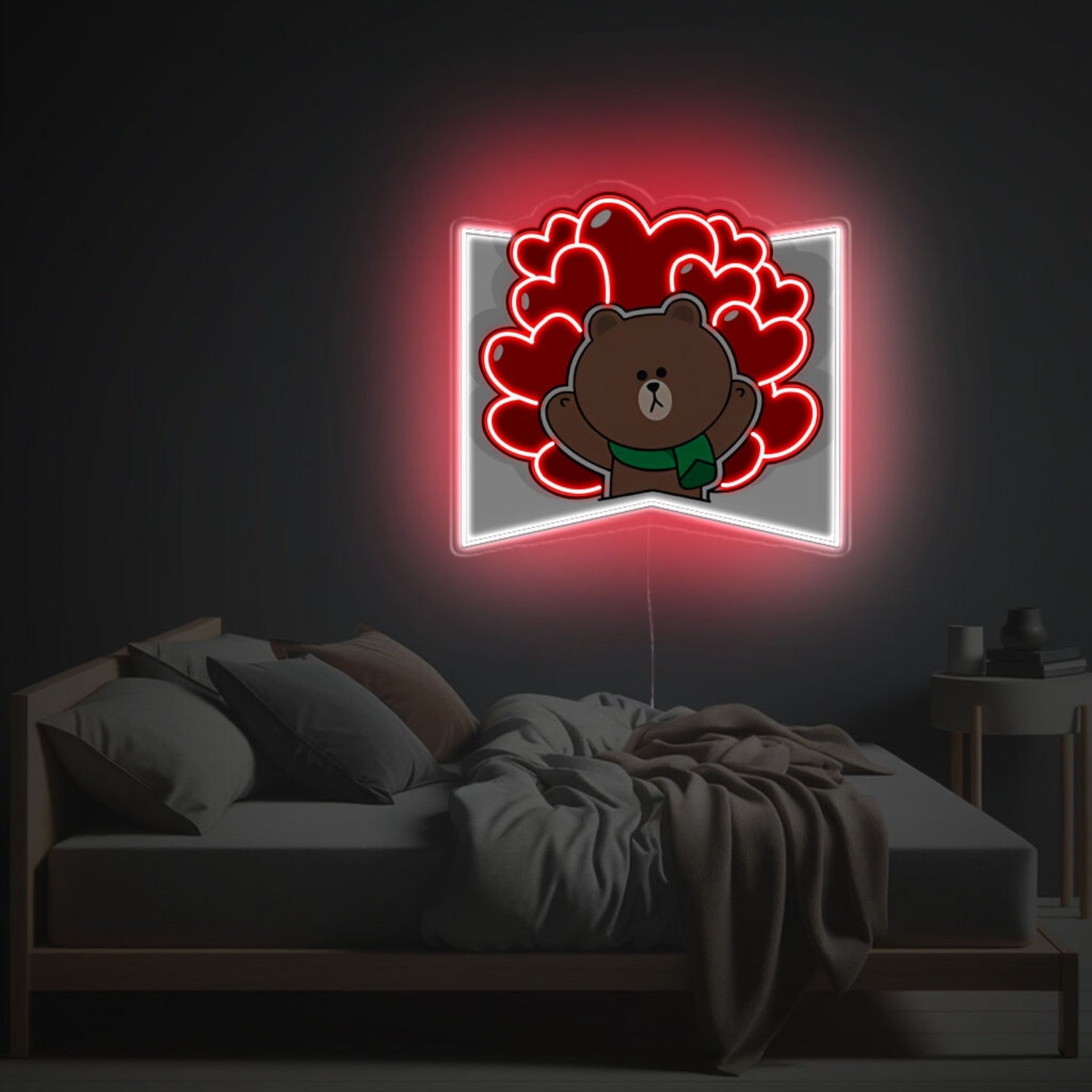 Bear With Red Heart Background Led Neon Acrylic Artwork | Shineneon