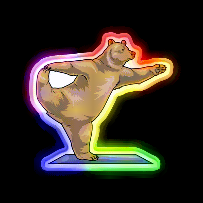 Bear Yoga Mat Yoga Led Neon Sign For Wellness Space Rgb Color