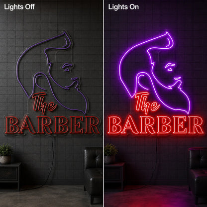 Bearded Barber Neon Sign LED Neon Sign day and night comparison
