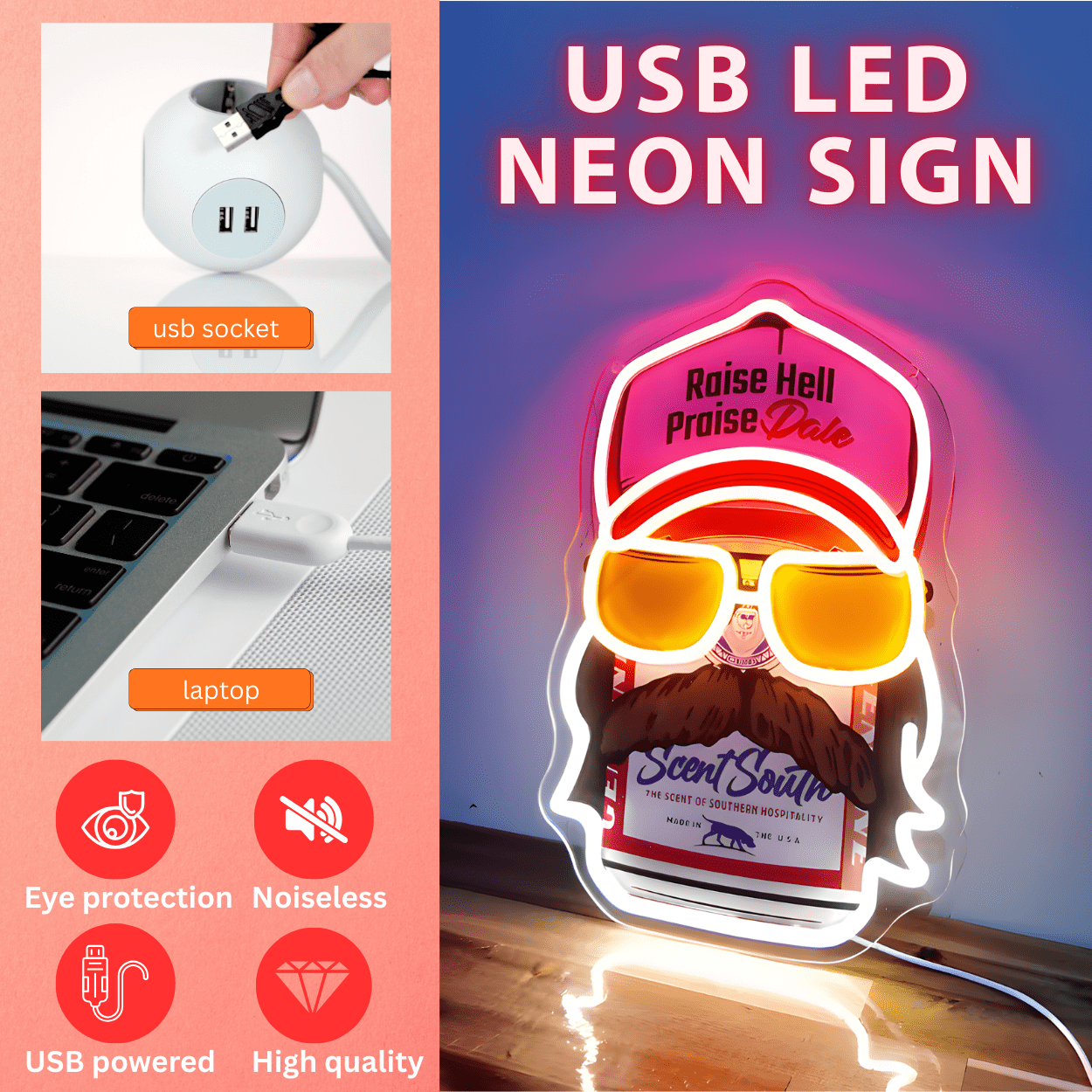 Bearded Racing Guy USB Led Neon Sign for Boys Room Man Cave Game Room & Birthday Gifts - Shineneon