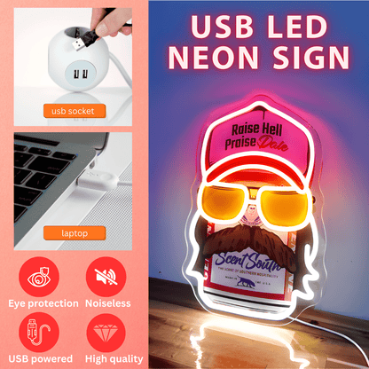 Bearded Racing Guy USB Led Neon Sign for Boys Room Man Cave Game Room & Birthday Gifts - Shineneon