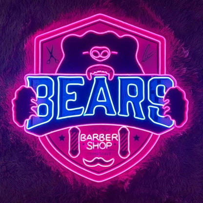 Bears Barber Shop Vibrant Bear Barber Tools Led Neon Sign For Salon Decor | Shineneon