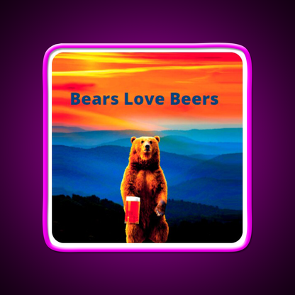 Bears Love Beers Beer Bar Decor Led Neon Sign Rgb Color - Neon sign mounted on wall in room
